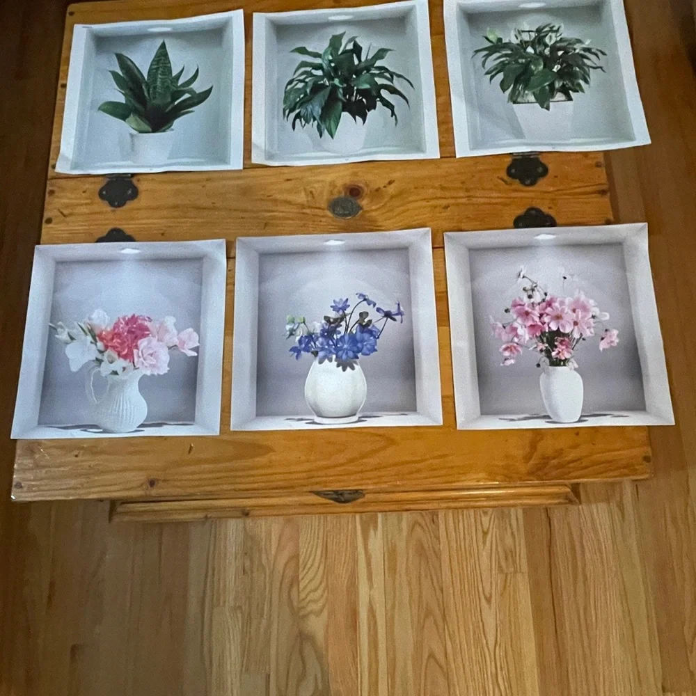 3D wall stickers 12”x12” Plants and flowers in a vase 6 stickers NEW